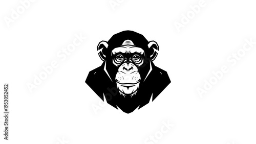 Bold chimpanzee head in black and white graphic style