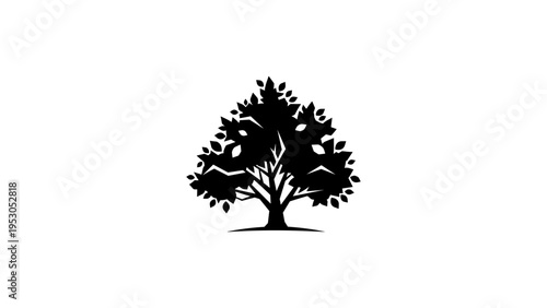 Simple black tree silhouette with detailed branches and leaves design