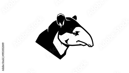 Bold black and white tapir head silhouette design for wildlife prints