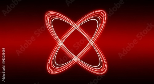 Abstract overlapping red glowing loops on a dark gradient background, forming a shape