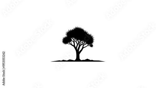 Silhouette of a single tree on white background