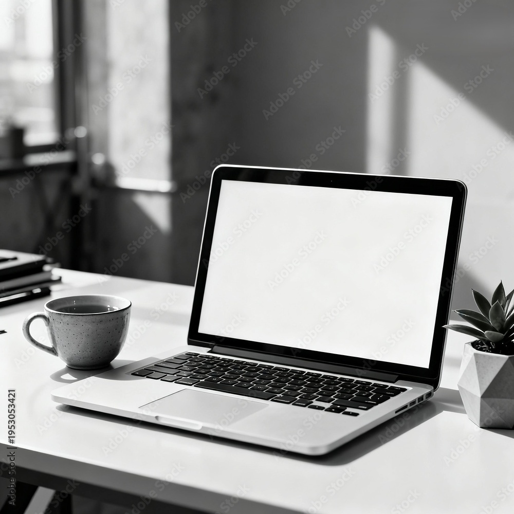 Fototapeta premium black and white tea laptop