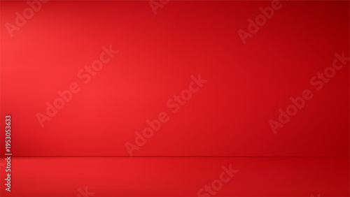 Abstract red background with soft light gradient. Empty room display wall for product presentation. Minimalist studio backdrop with clean surface for graphic design and advertisement.