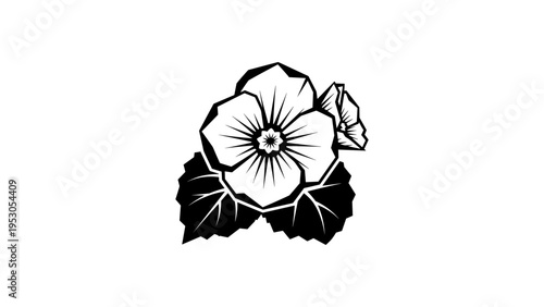 Bold floral tattoo design with black pansy and leaves