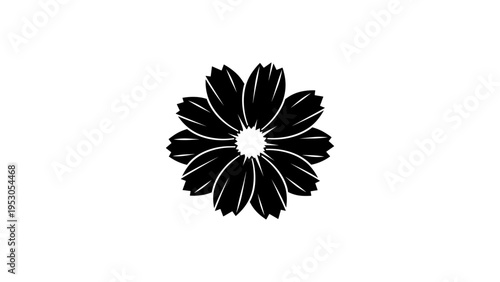 Black silhouette floral pattern with symmetrical petals on white background