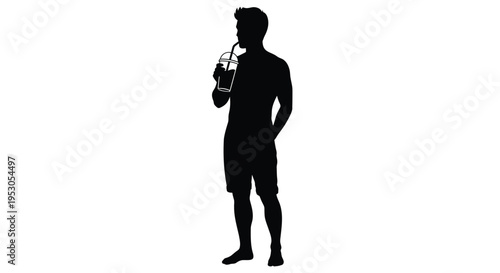 Vector silhouette of man drinking from bottle