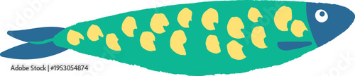 Cartoon Childish Sardine Fish Hand Drawn Pattern