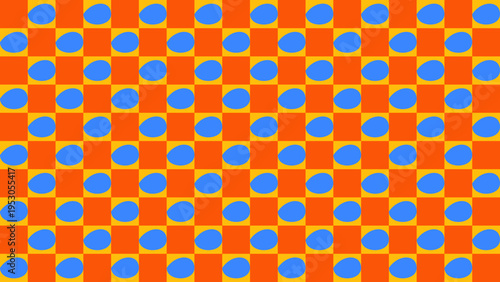 Checkered Orange and Yellow Background with Blue Ovals