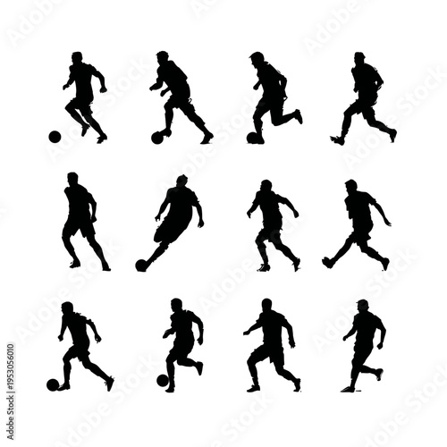 Collection of Silhouettes of Soccer Players in Action Poses.