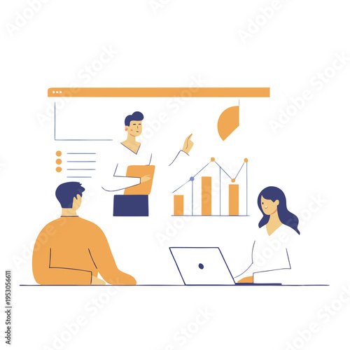 Flat design people working together on business project presentation