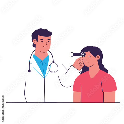 Doctor using an ophthalmoscope to examine a patients eye
