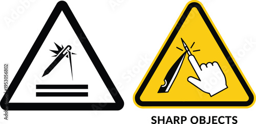Warning signs for sharp objects and broken glass