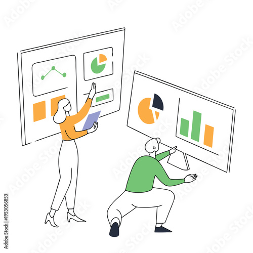 Two people holding up large charts and graphs for analysis