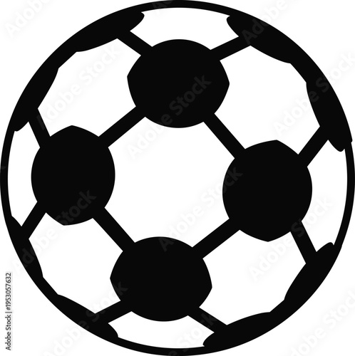 Black soccer ball icon, football sports symbol, game equipment sign, athletic activity illustration, championship goal element, team competition, play vector