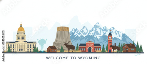 Welcome to Wyoming A Scenic Skyline Featuring Iconic Landmarks and Nature