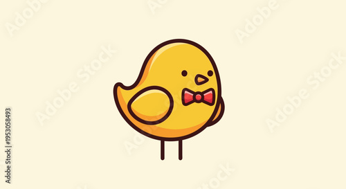 Cute Cartoon Chick with Pink Bow Tie in Playful Style for Children's Graphic Design