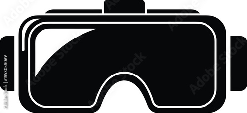 Black virtual reality headset vector illustration, vr goggles icon, futuristic digital technology silhouette isolated on white background, gaming simulation equipment