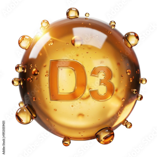 Vitamin d3 supplement droplet icon with golden liquid and transparent background isolated on transparent background