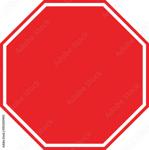 Blank red stop sign icon, octagonal traffic warning symbol vector illustration, road safety signal isolated on white background, caution
