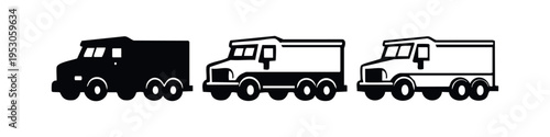 Armored Truck Delivery Van Icon Set. Secure Logistics and Cash-in-Transit Vehicle Symbols.