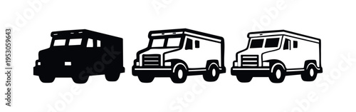 Armored Security Truck Icon Set. Cash-in-Transit and Valuable Transport Symbols.