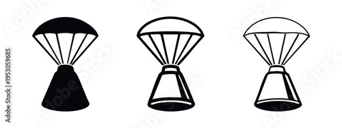Parachute Re-entry Capsule Icon Set. Spacecraft Landing and Atmospheric Descent Symbols.