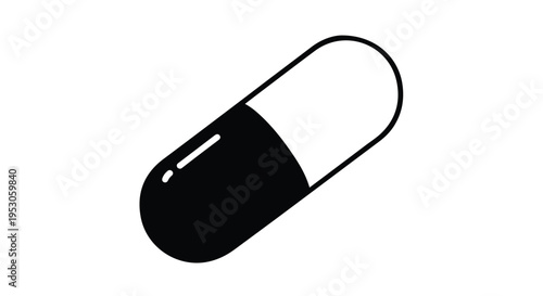 Black and white capsule pill icon simple modern design isolated on white background medicine healthcare symbol