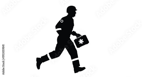 Paramedic running with medical bag emergency response silhouette healthcare professional in motion