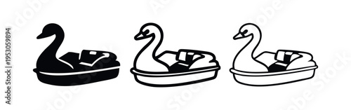 Swan Paddle Boat Icon Set. Water Park or Lake Recreation Vehicle Symbols for outdoor fun.