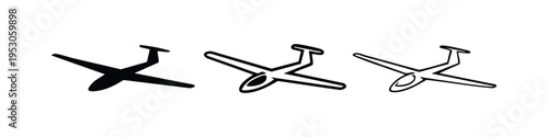 Glider Aircraft Icon Set. Soaring and Aerobatic Flight Symbols (3/4 top view) for design projects.
