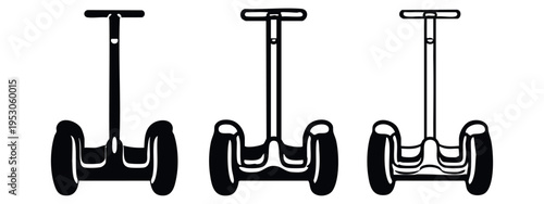 Segway personal transporter icon set with varying detail, depicting electric self-balancing urban mobility devices.
