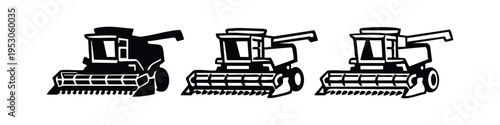 Combine Harvester Icon Set with Solid, Outlined, and Sketch Styles