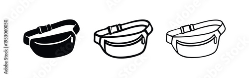 Waist bag icons set. Fanny pack symbols. Modern and retro fashion accessories.