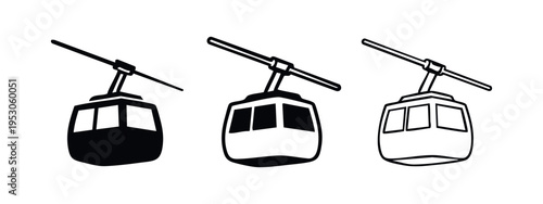 Gondola lift icons set. Cable car symbols for mountain and ski tourism. Aerial transport.