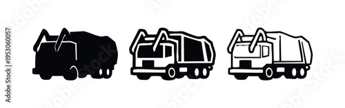 Waste Management Truck Icon Set with Solid, Outlined, and Sketch Styles