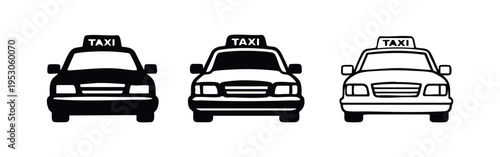 Taxi car icons set. Front view of public cab symbols. Urban transportation service.