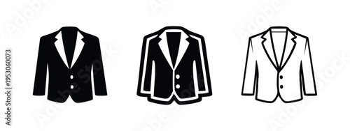 Men's blazer icons set. Business jacket symbols. Formal and smart casual wear.