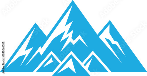 Blue mountain range icon, jagged peak peaks, snowy summits, nature outdoor landscape, wilderness adventure, climbing hiking, alpine scenery vector illustration