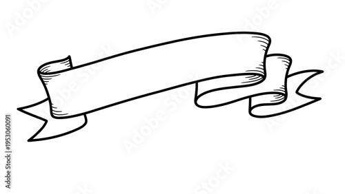 Vintage Ribbon Banner, Hand Drawn Scroll, Retro Label, Blank Space for Text