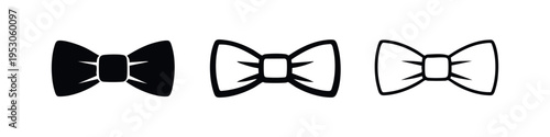 Pointed bow tie icon set in solid, outline, and thin line styles, isolated on white background.