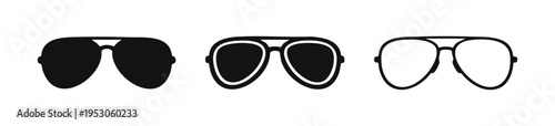 Classic Aviator Sunglasses Icons - Vector Black and White Eyewear Collection