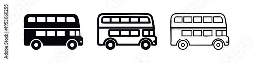 Double-Decker Bus Icon Set. London Public Transport Vector Illustration for City Travel
