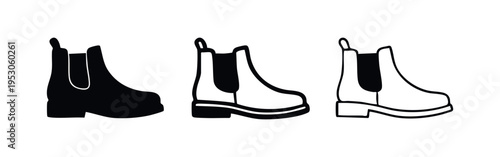 Chelsea Boots Icon Set. Classic and stylish footwear vector illustration in solid and outline styles.