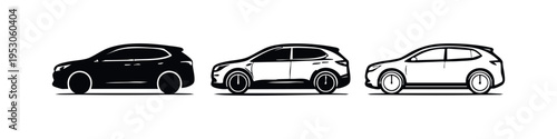 Compact SUV car icon set. Crossover vehicle vector symbol. Modern automobile sign illustration.