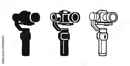 Camera gimbal icon set. Video stabilizer vector symbol. Professional filmmaking equipment sign.