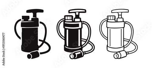Handheld garden sprayer icon set. Pressure pump vector symbol. Plant watering sign illustration.