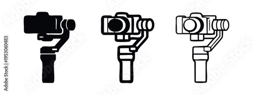 Camera gimbal icon set. Video stabilizer vector symbol. Filmmaking equipment sign illustration.