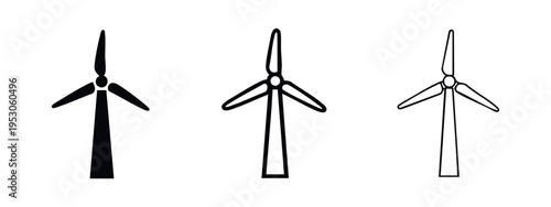 Wind turbine icon set. Renewable energy vector symbol. Green power generator sign illustration.