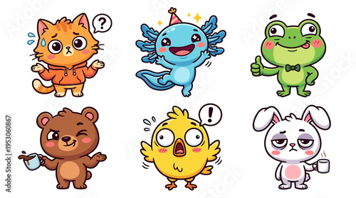 Cute cartoon animals in various expressions.