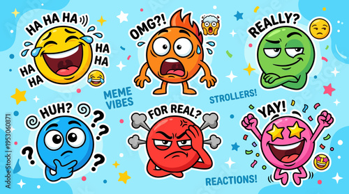Colorful Emoji Reaction Faces Set.